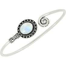 Oval Shape Natural Gemstones 925 Silver Plated Cuff Bracelets for Women