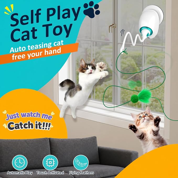 Juguete interactivo para gatos con pluma voladora y ventosa miniatura 2