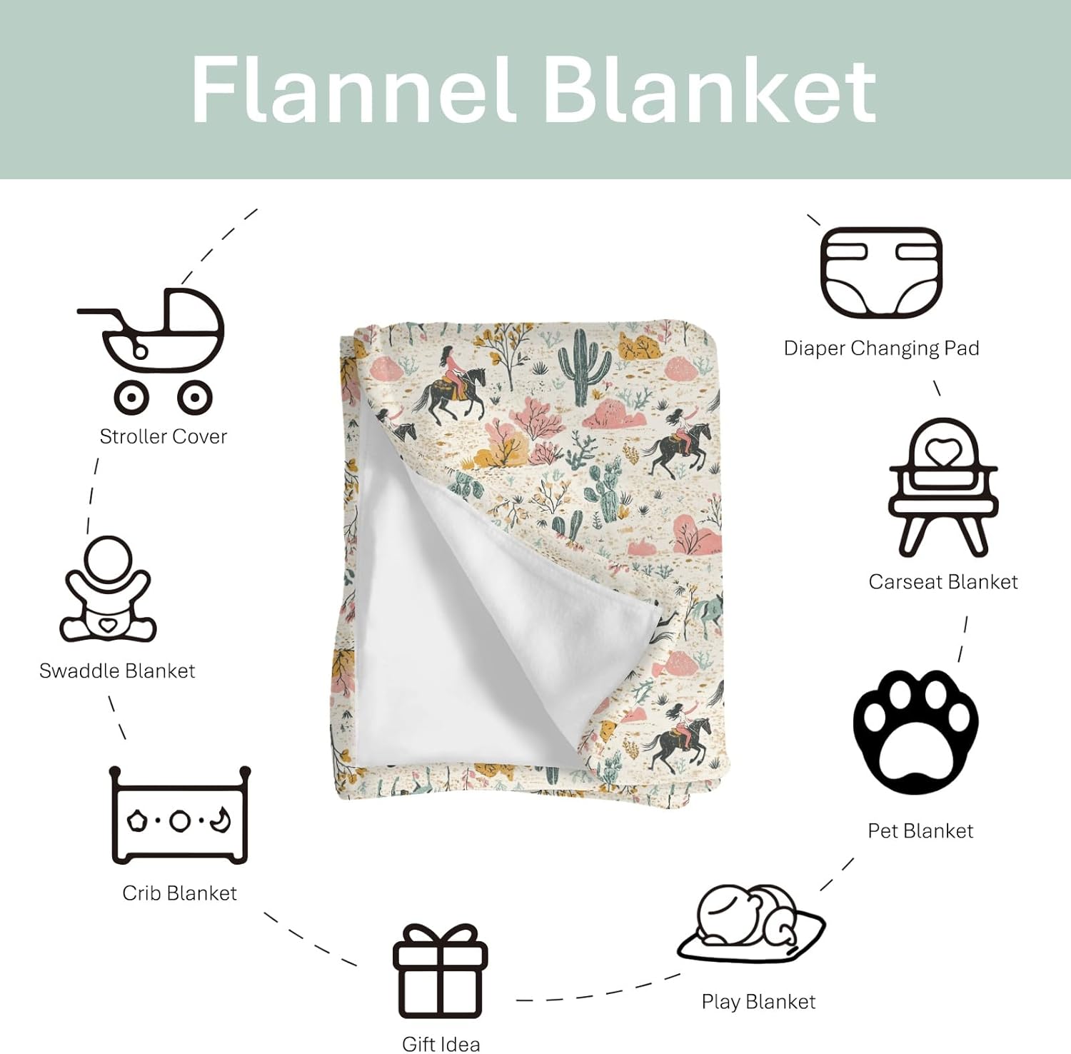 Vintage Western Cowgirl Baby Blankets for Boy Girl Retro Cowgirl Horse Cactus Soft Flannel Receiving Swaddle Blankets for Infant Toddler Crib Wild Desert Plant Nursery Bed Blanket 40x50inch