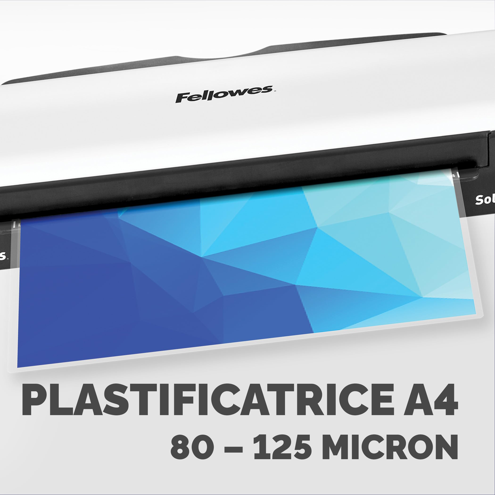 Fellowes plastificatrice Sola, formato A4, fino a 125 micron, uso domestico, plastificatrice con leva di sblocco e modalità riposo, riscaldamento in 4 minuti [ESCLUSIVA AMAZON]