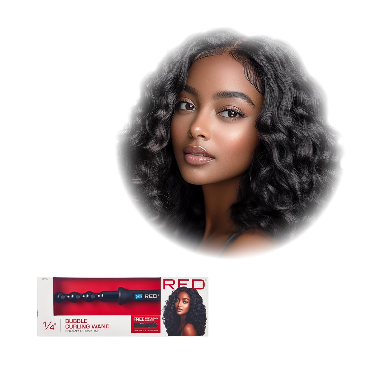 RED Pro 1" Bubble Curling Wand – Ceramic Tourmaline No-Clip Styling Tool for Effortless Spiral Curls & Natural, Textured Hairstyles