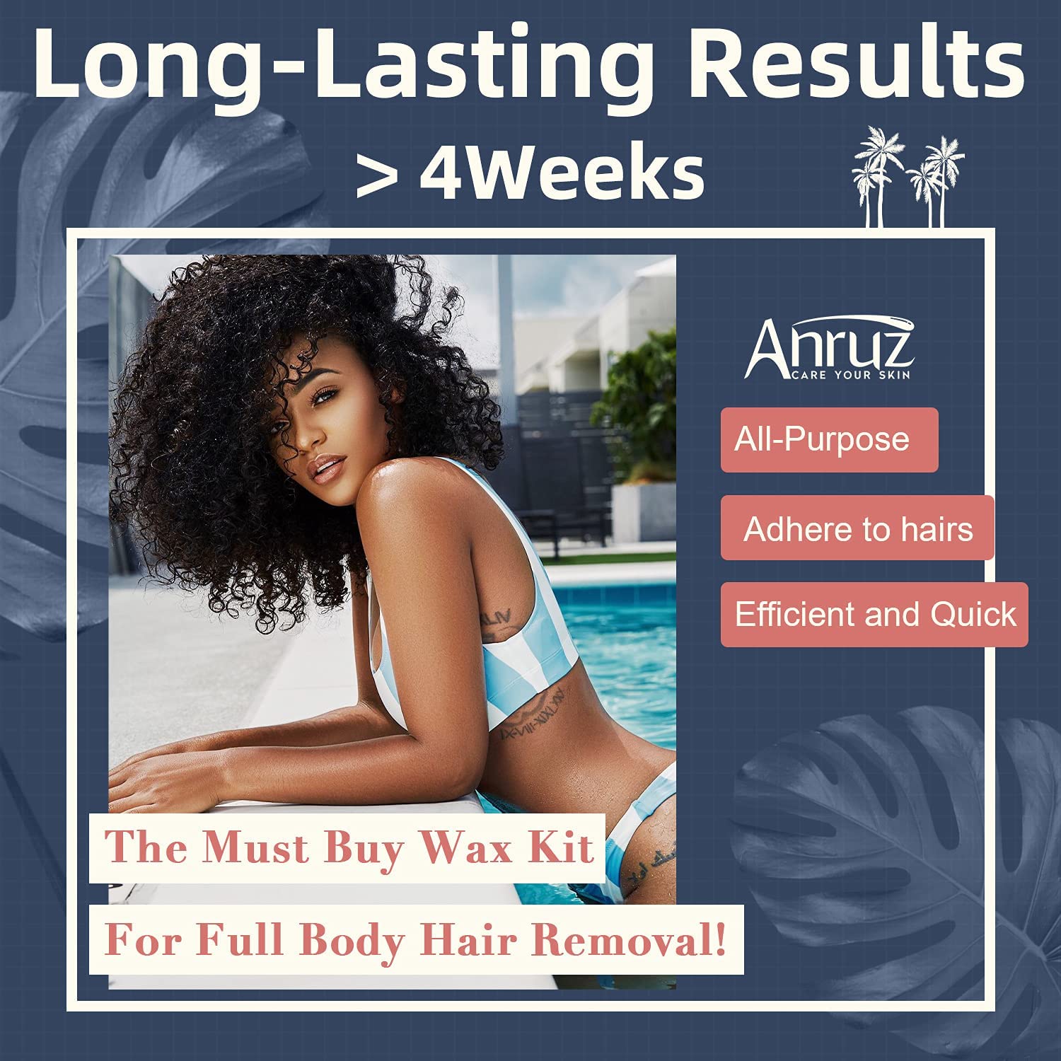 ANRUZ Waxing Set- Digital Wachswärmer Wachs Haarentfernung mit 500g Wachsperlen, ein Vor und Nachbehandlungslosion und 20 WaHausechsstäbchen- Wax Maschine für Ganzkörper zu Hause