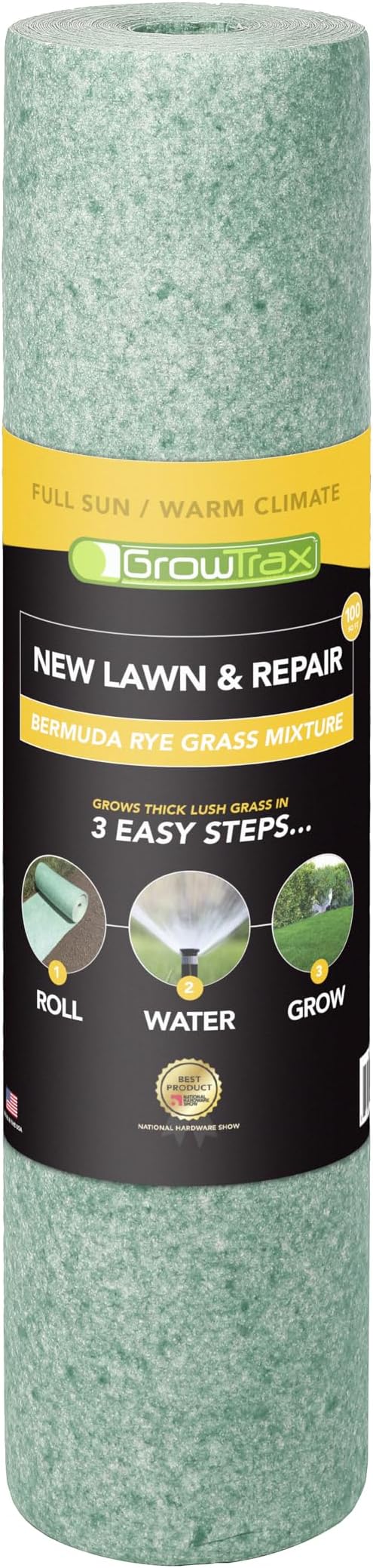 Growtrax Biodegradable Grass Seed - 100 SQFT Bermuda Rye - Grass Seed and Fertilizer for Lawns, Dog Patches & Shade - Just Water & Grow - No Fake or Artificial Grass