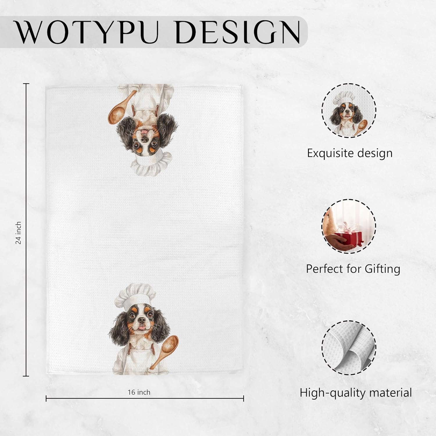 King Charles Cavalier Gifts Kitchen Towels, Cavalier King Charles Spaniel Gifts Dish Tea Towel, Dog Lover Gifts Decorative Hand Towels for Kitchen Bakery Decor, 16x24 Inch - Image 6