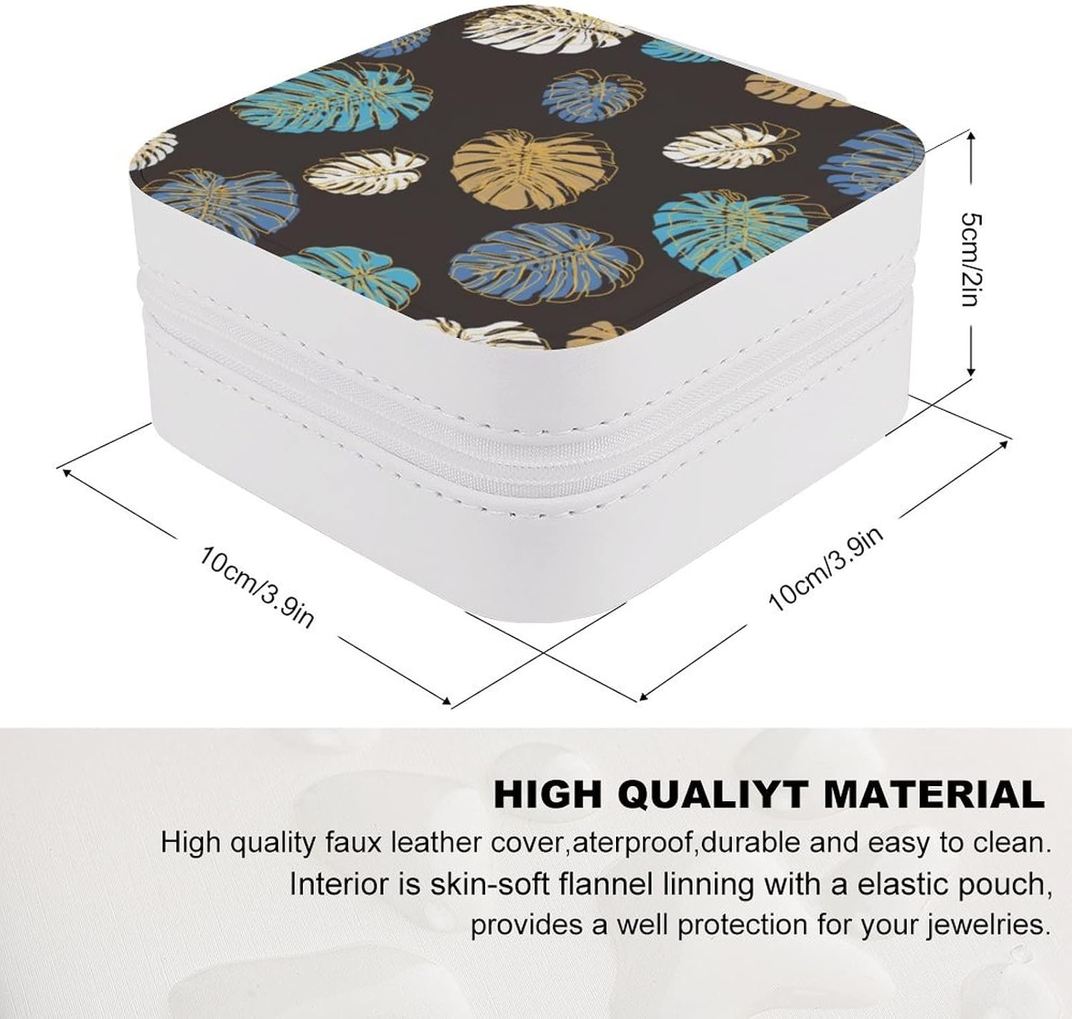 Small Travel Jewelry Box Organizer Display Storage Case for Rings Earrings Necklace, Gifts for Woman Girlfriend Bestie, Colorful Tropical Plant image 2