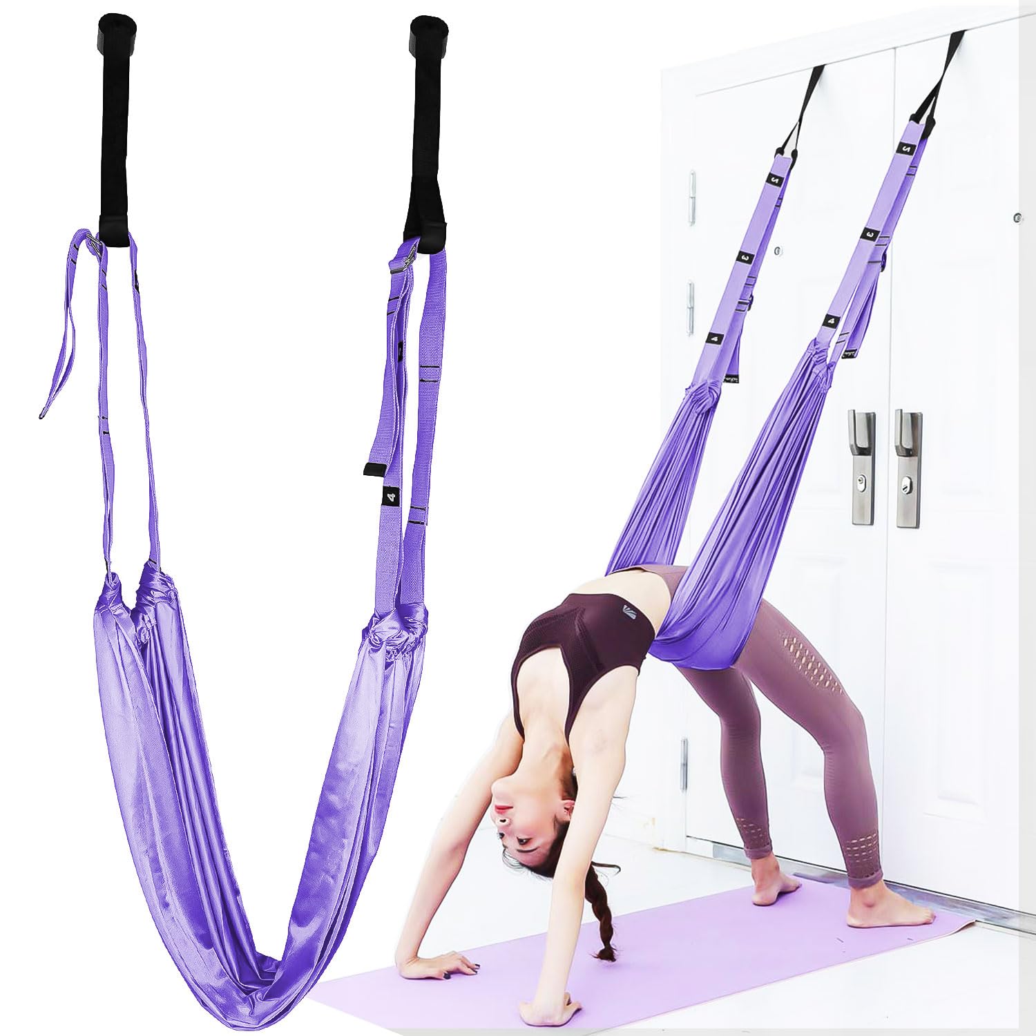 Correa de estiramiento de piernas ajustable para entrenador de cintura, estiramiento de puerta, flexibilidad entrenador de tracción con bolsa de transporte, doblado en la espalda, ir boca abajo para