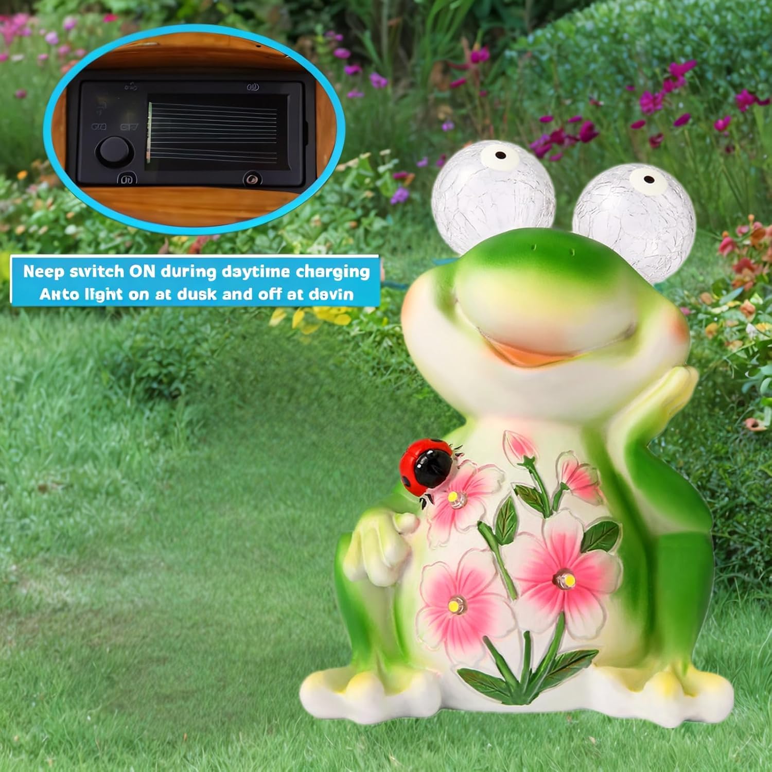 ASTRAEUS Solar Frog Statue Garden Light Figurine Outdoor Decor with 5 LED Lights Lawn Decor Statue Unique Christmas Birthdays Housewarming Gift for Patio, Balcony, Yard - Image 6