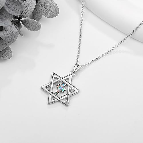 Miniatura 2 de Collar con dije de estrella de David y cruz de plata esterlina con colgante de estrella de David, joyería religiosa cristiana de Judeo para mujeres