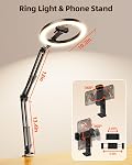 LUXSURE Ring Light with Stand and Phone Holder, Overhead Phone Mount with 10" Ring Light, Desk Ring Light with Stand for Filming, Ideal for Video Recording/Photography/Cooking/Live Streaming