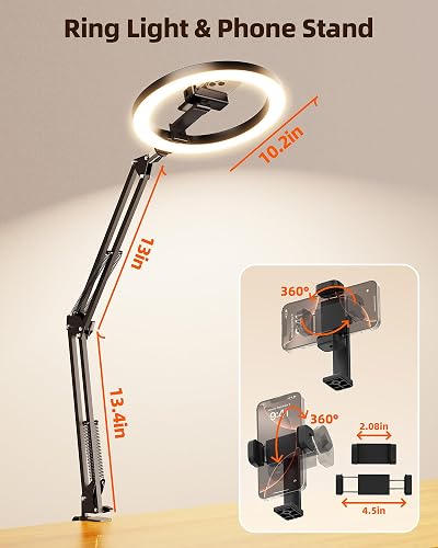 LUXSURE Luce ad Anello con Supporto Cellulare per Video dall'alto, 10'' Ring Light da Tavolo con Braccio Flessibile e Telecomando Bluetooth per Telefono per Registrazione Video, Cucina, Live Streaming - 9