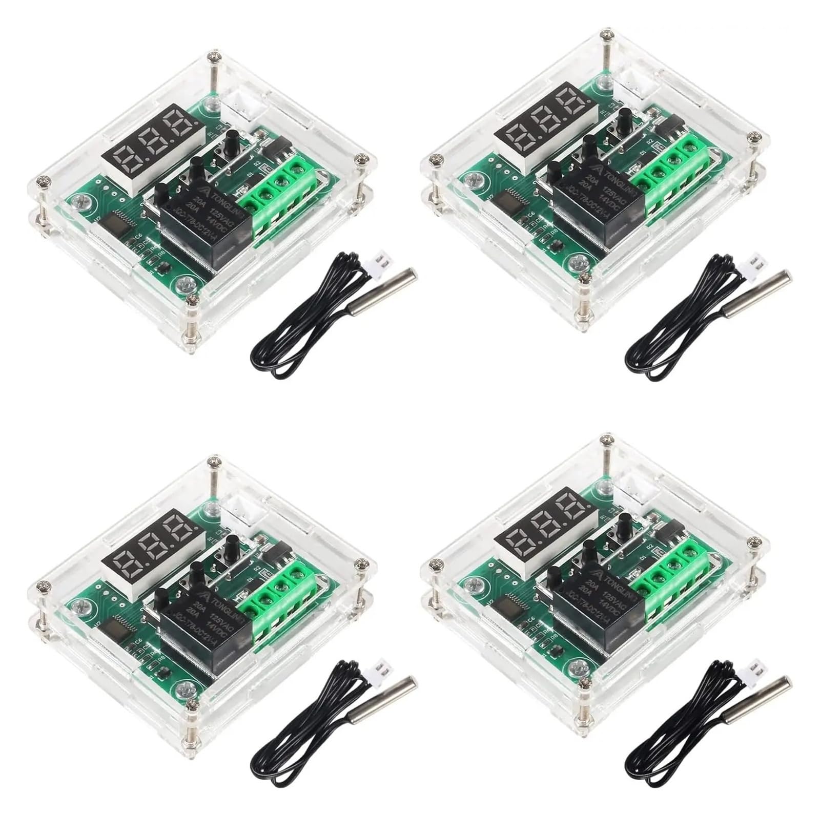 2/4 szt. XH-W1209 cyfrowy termostat -50~110℃ 12 V moduł kontrolera temperatury z obudową i wodoodporną sondą (4 zestawy)