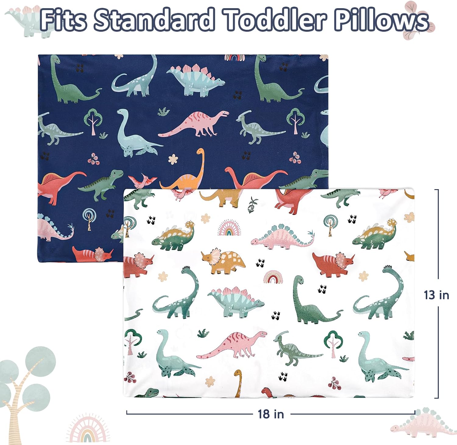 2 Pack Toddler Pillowcase, Travel Pillow Case Cover 13x18 Inches, Ultra Soft Baby Kids Pillowcase, Small Pillow Cases for Girls Boys, Blue & White Dinosaur