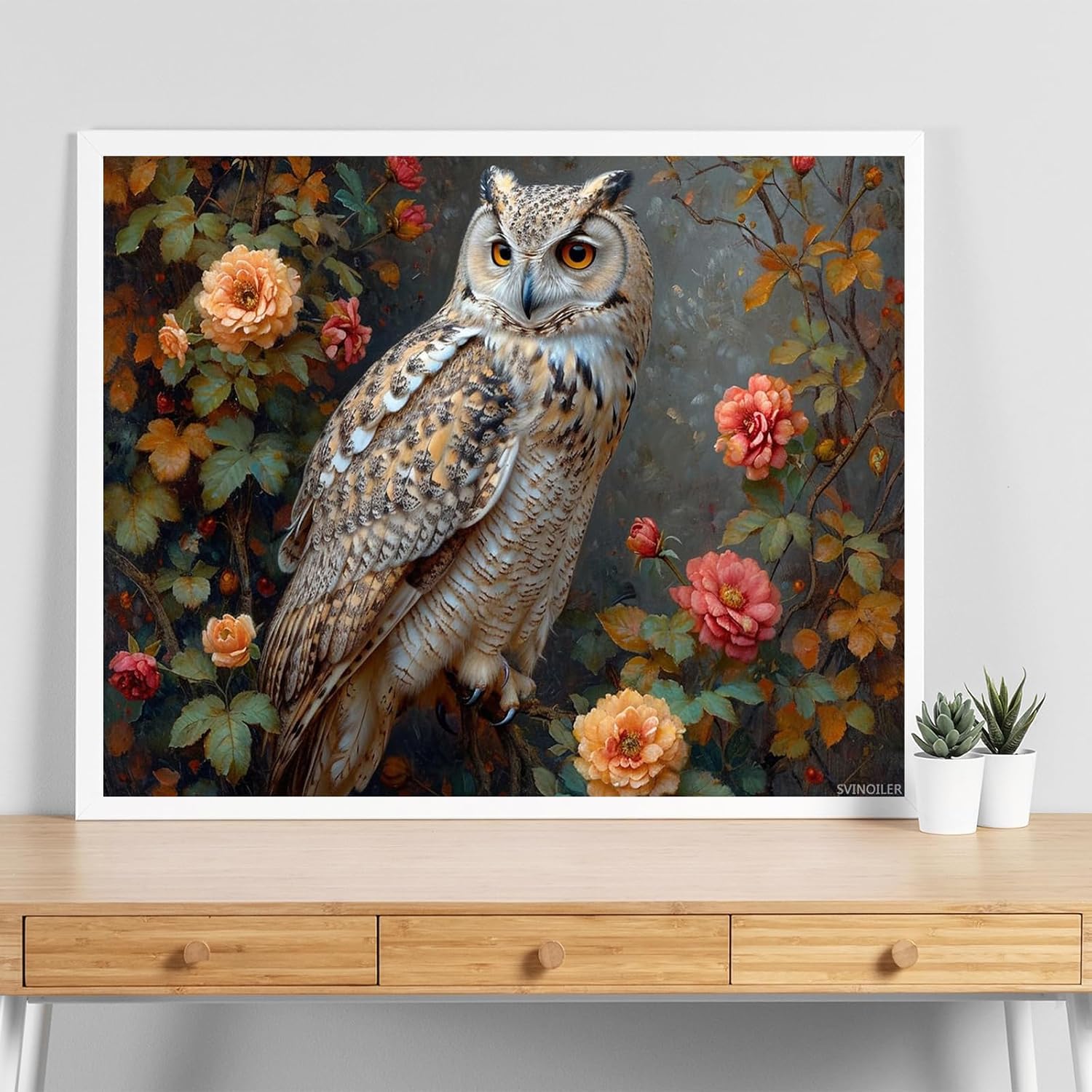 SVINOILER DIY Paint by Numbers for Adults Beginner, Perching Wise Owl, Paint by Numbers Kit Dog Painting by Numbers for Adults, 16" x 20"
