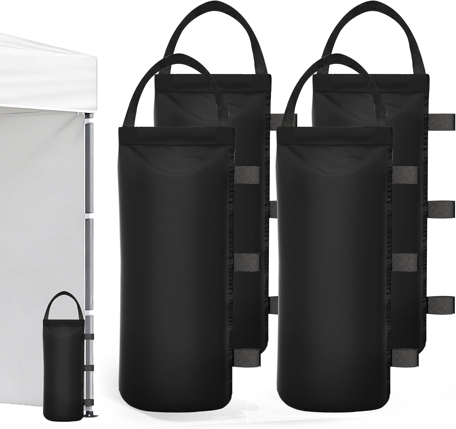 SANUMY 112 LBS 4-Pack Heavy Duty Sand Bags for Canopy Weights - Leak-Proof Oxford Cloth, Handles, Wind-Resistant for Umbrellas, Tents, Awnings - Black
