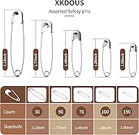 Vista 22 de XKDOUS Alfileres de seguridad – 150 unidades de varios tamaños de plata a granel – pequeños y grandes resistentes para ropa, costura, manualidades