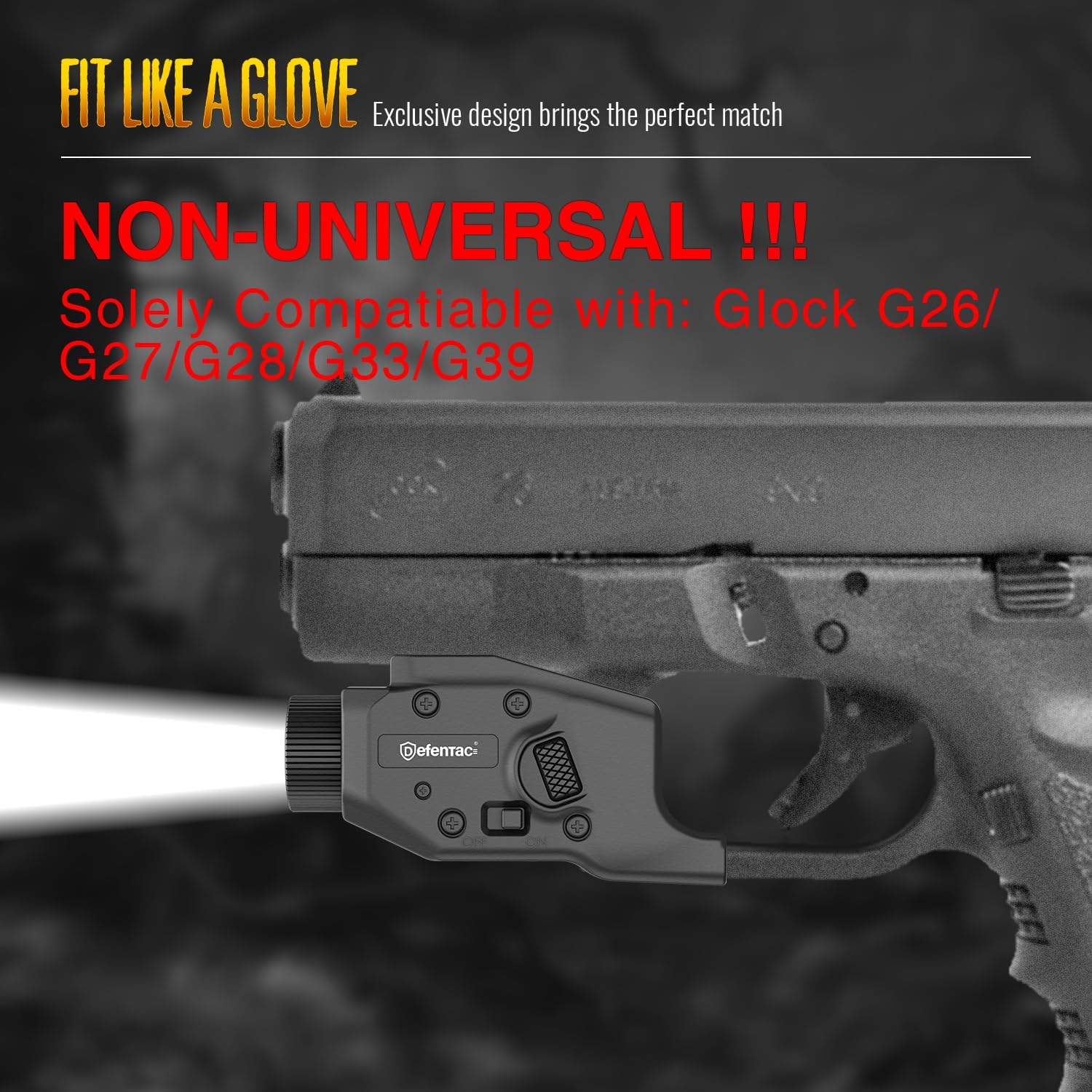 DEFENTAC 500 Lumens Pistol Light is Exclusive Compatible with Glock G26/G27/G28/G33/G39 Only, Momentary and Strobe