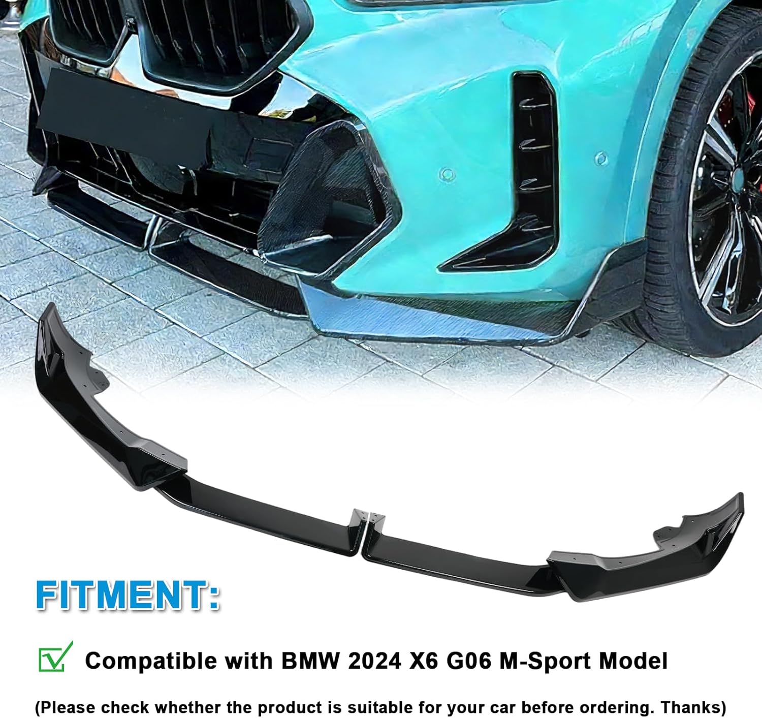 KHK Front Bumper Lip Compatible with BMW X6 G06 2024-2026 with M-Sport Bumper, Glossy Black Car Front Lip Bumper Air Splitter