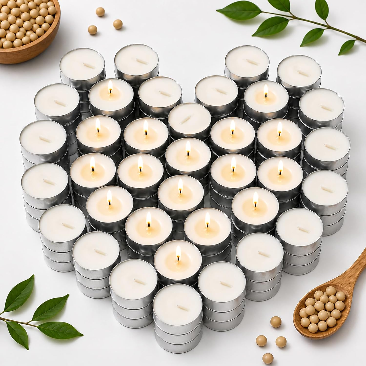 Crenovo Tea Lights Candles Bulk 192 Pack, Soy Candles Non Toxic Unscented | 4H Long-Burn Smokeless, Paraffin-Free Small Votive Soy Tealights for Wedding, Dinner, Home Decor