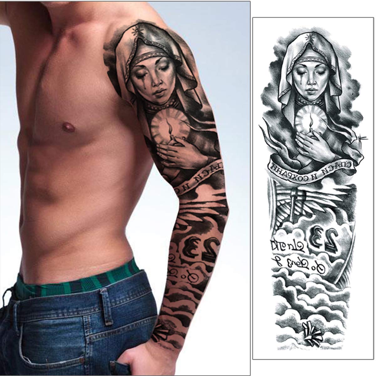 18 Pcs Full Arm Temporary Tattoo Stickers, Waterproof Temporary Tattoo,Black Body Tattoo Stickers For Women,Men,Halloween,Party,Masquerade