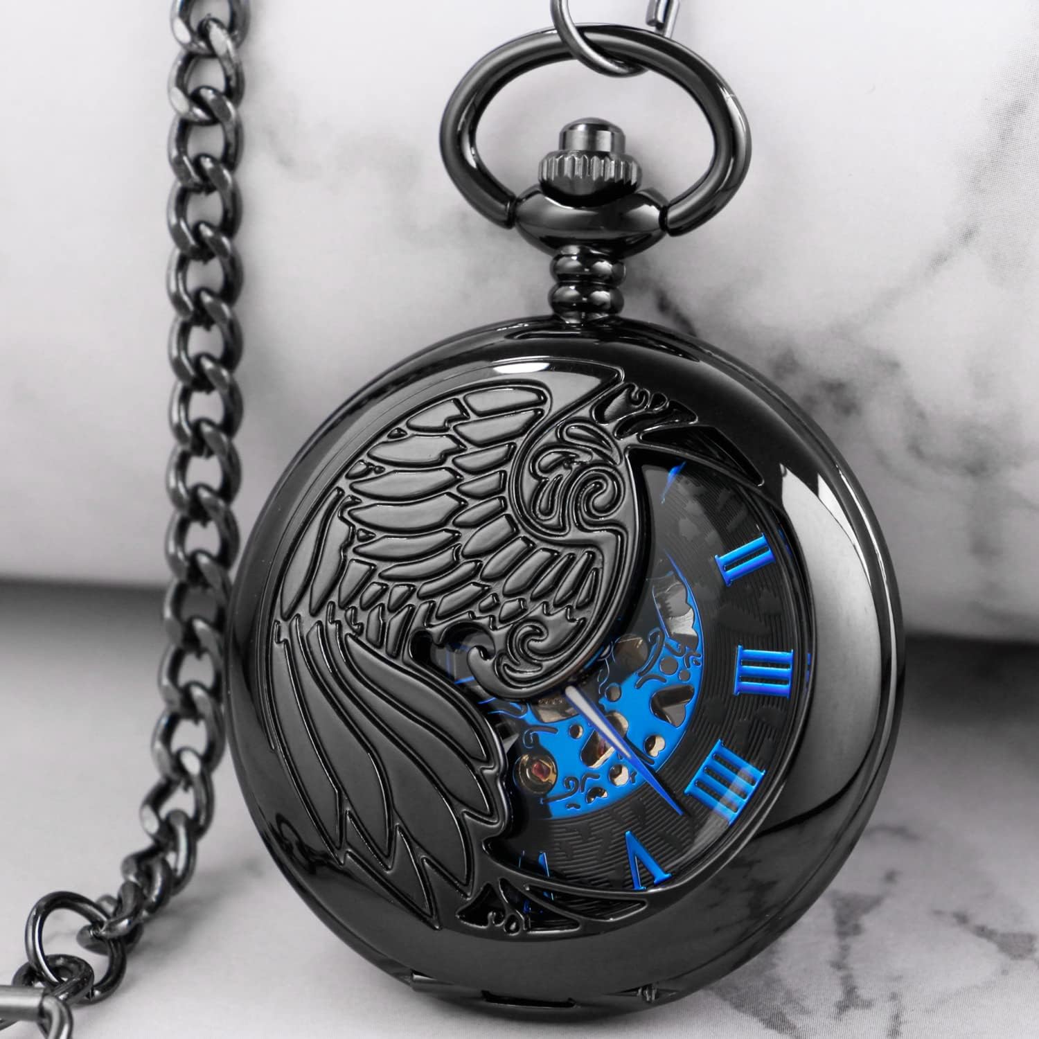 Men's Black Mechanical Pocket Watch with Chain,Birthday Gift | Men's Mechanical Pocket Watch, with Chain,with gift box,Father's day ,Chrustmas,Birthday Gift,Vintage