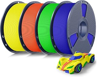 SUNLU 4KG Bündel Rapid PETG Filament, Hohe Geschwindigkeit 30-600mm/s 3D Drucker Filament 1.75mm ±0.02 mm, 1kg Reusable Spule, 4 Stück Insgesamt (Blau+Grün+Orange+Gelb)