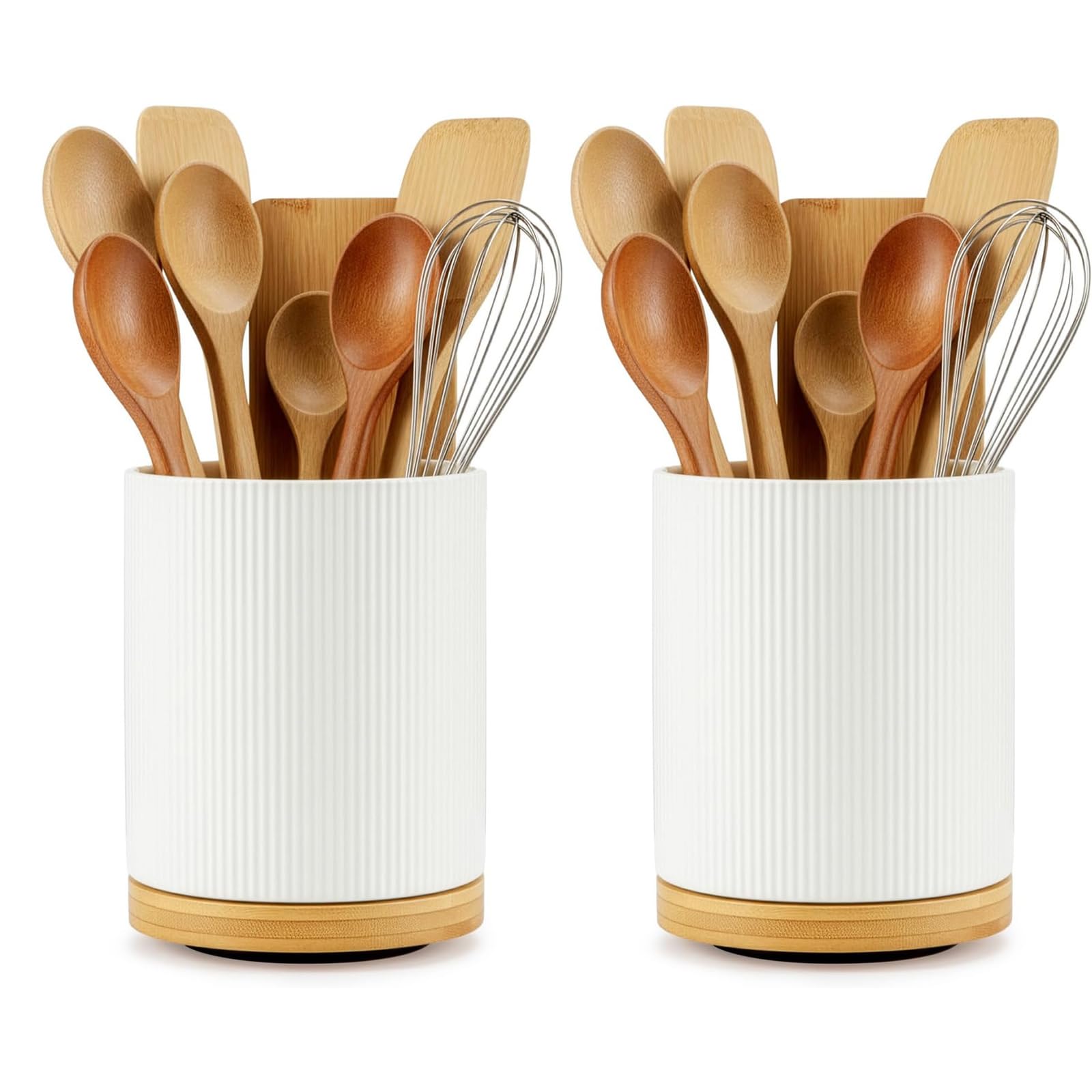 Sunnynest Utensil Holder-2 360° Rotating Utensil Holder,Large Ceramic Rotating Utensil Jar,15.5X19.6cm Countertop Organizer For Kitchen Cooking Utensils Set, Cutlery Caddy, Spoons. (Utensil Holder-2)