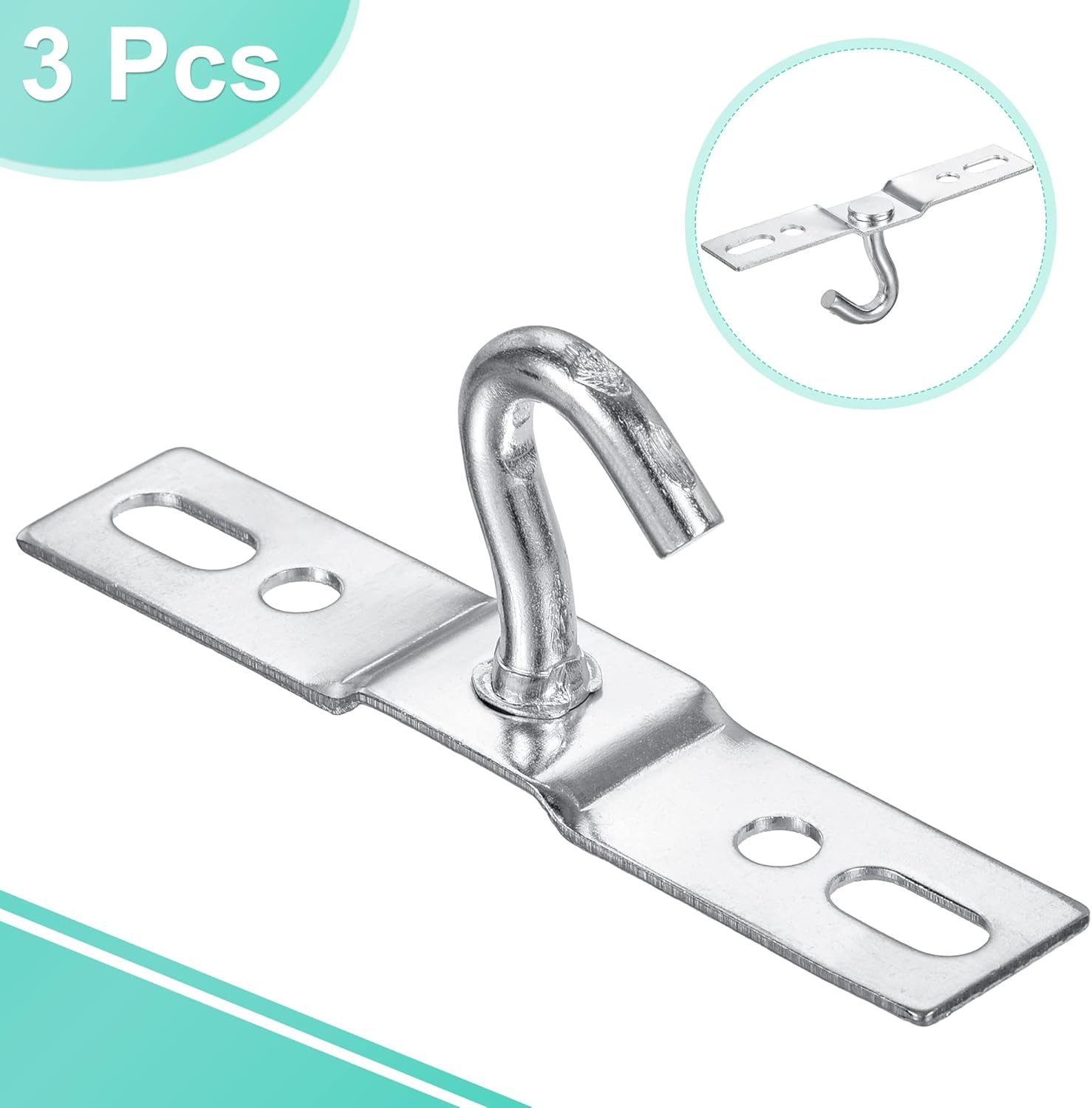 MECCANIXITY Pad Eye Plate Ceiling Hooks 93mm Wall Mount Hanger Galvanized Iron for Hanging Light Chandelier, Pack of 3