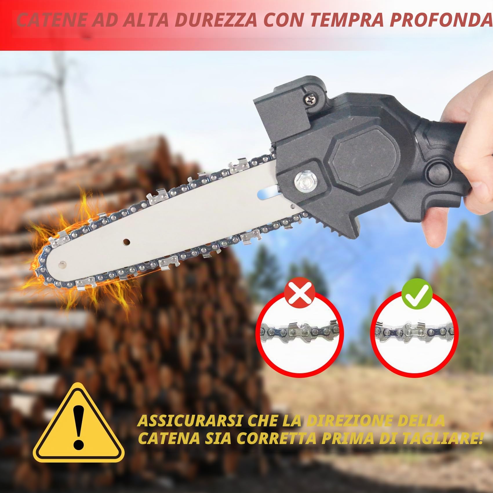 Mini Motosega a Batteria per Potatura, Mini Motosega a Batteria 6 Pollici Con Blocco di Sicurezza per il Taglio del Legno e Giardini, Motosega Professionale Elettrica con 2 Batterie