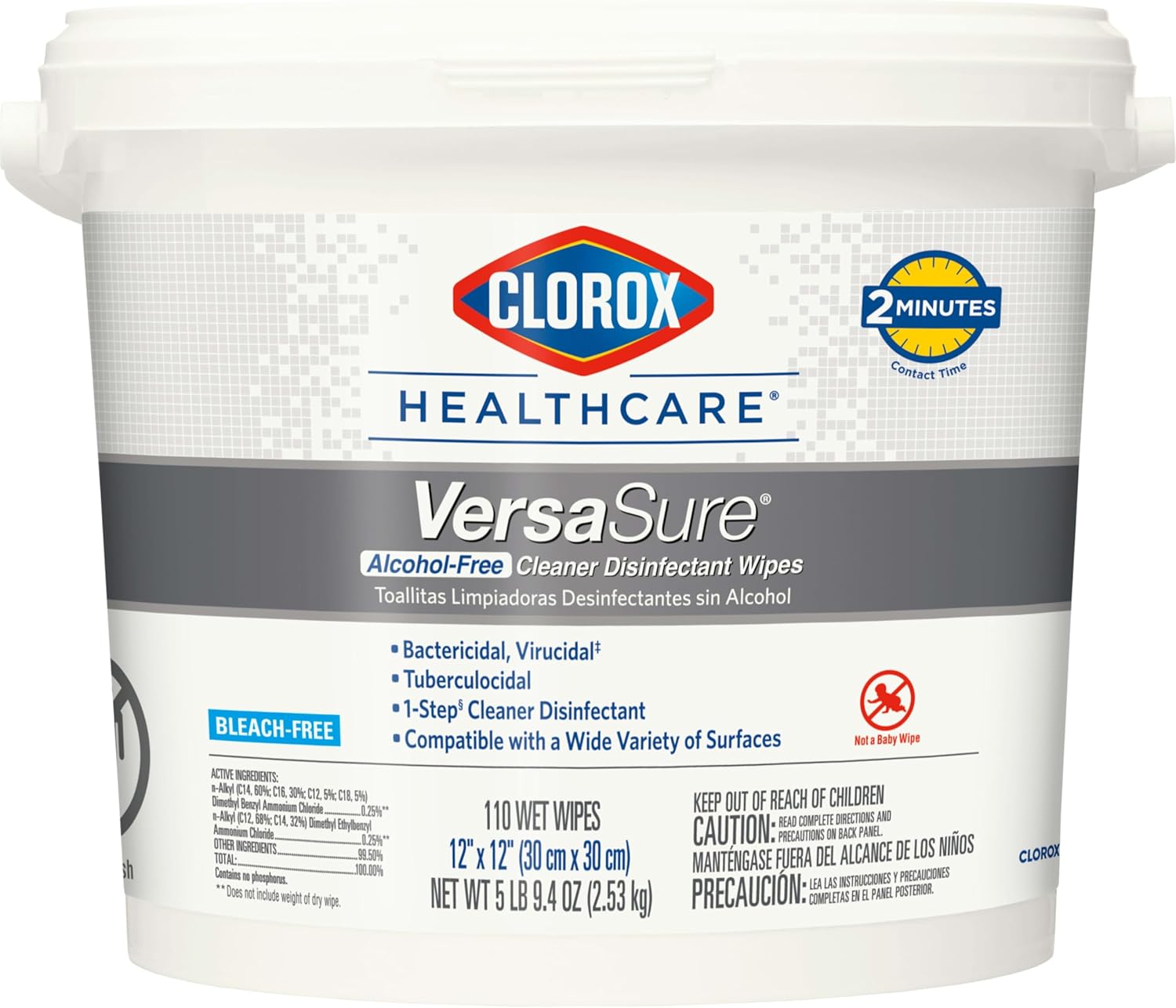 Clorox Healthcare VersaSure Cleaner Disinfectant Wipes, 12" x 12", 110 Count Bucket (Package May Vary)