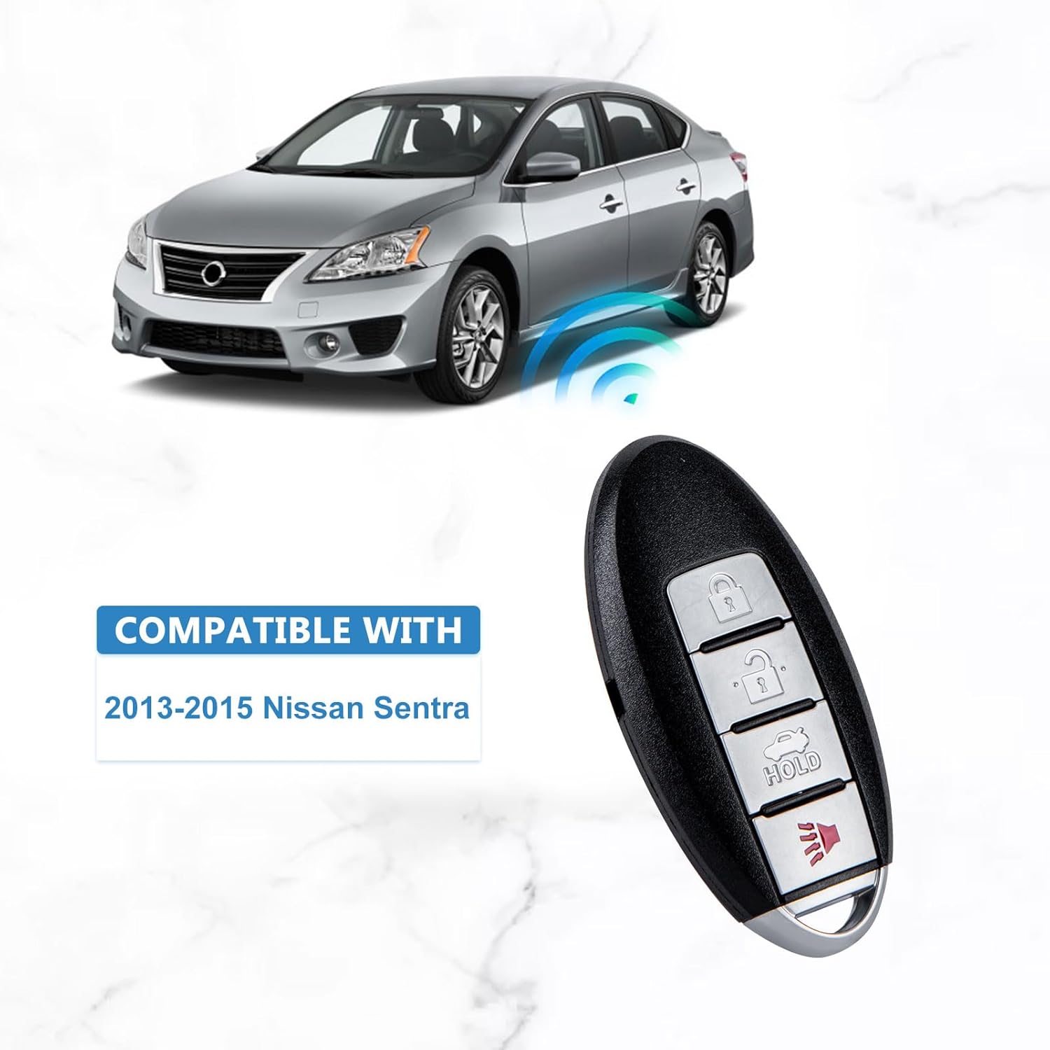 Key Fob Replacement Compatible for 2013 2014 2015 Nissan Sentra Smart Key Car Keyless Entry Remote Control Remote Start CWTWB1U815 4 Button (Pair)