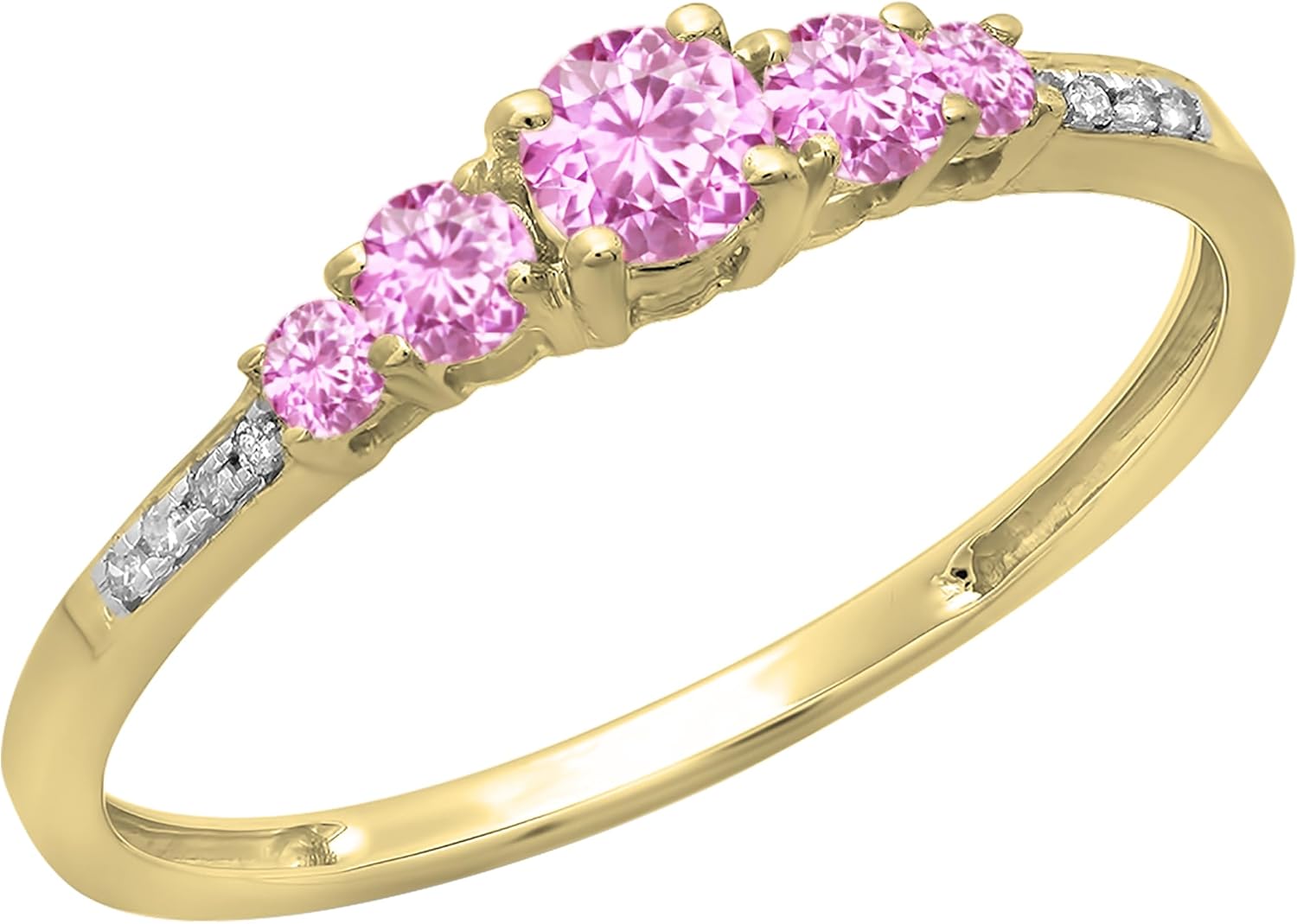 Dazzlingrock Collection 14K Solid Gold Round Cut Pink Sapphire & White Diamond Womens Bridal 5 Stone Engagement Ring