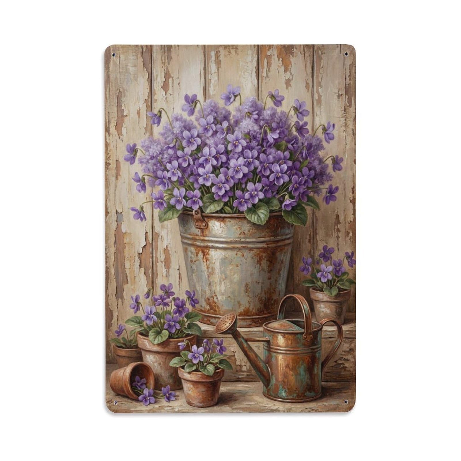 Vintage Flower Bunch Violet Pastoral Aesthetics Metal Tin Sign