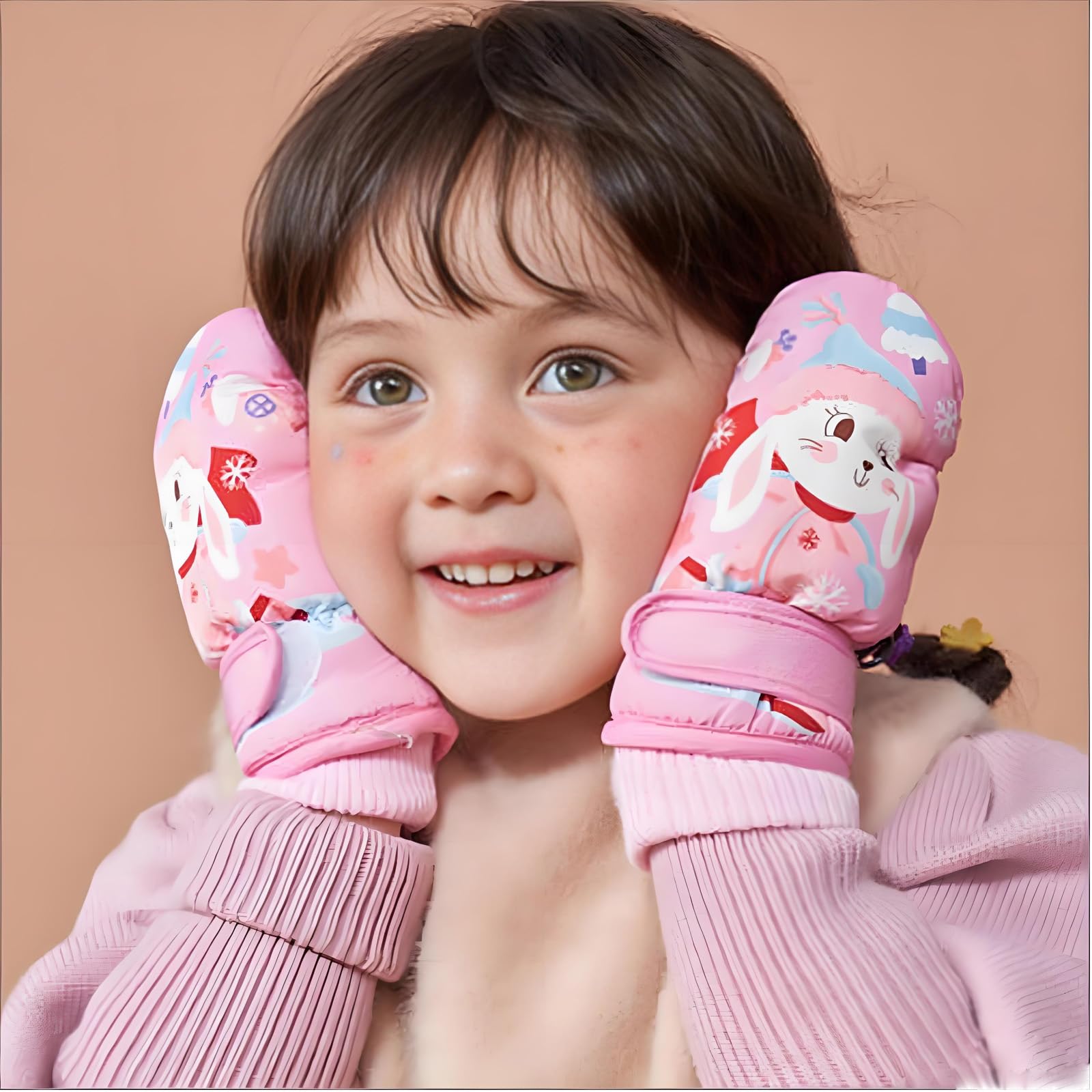 Guanti Termici Bambino, Guanti Sci &　Muffole da Neve per Bambini, Antivento Invernali Termici, Regalo per Ragazzi E Ragazze,Rosa,S (1~3 Years)