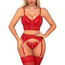 Donnalla Womens Lingerie Sexy Sets Lace Push Up Lingerie with Garter Belt Cutout Outfits Matching Bra Panty 3 Piece