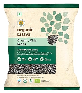 Organic Tattva, Organic Chia Seeds 100gm | Rich in Omega 3 Fatty Acids | Rich in Fibre and Antioxidants | Naturally Gluten Free | Healthy Snacks - image, photos