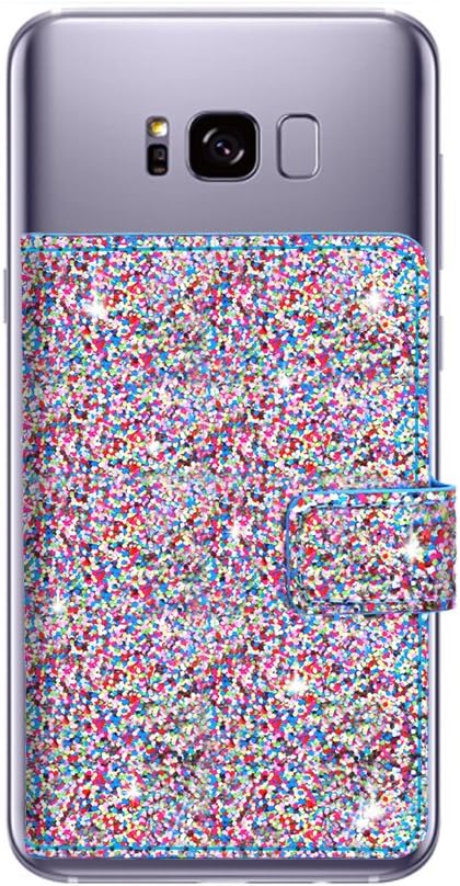 2-Pack Universal Flip Card Holder, CASZONE Sequin Glitter Wallet Case [3M Adhesive] Stick On Slim Credit Card ID Card Slots for Apple/Android - Multi-Colored Glitter