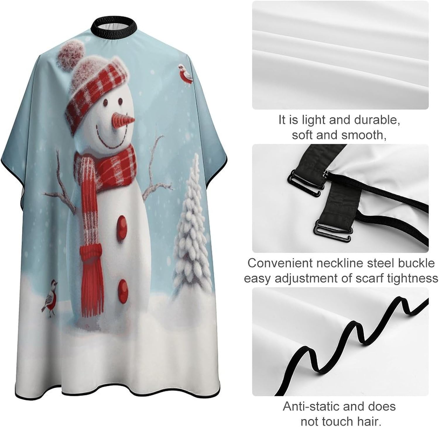 Christmas Snowman Apron for Women Men,Barber Cape with Adjustable Snap Closure,Hair Cutting Cape,66.9 X 56.7 Inches for Hair Dye, Comb-out, Styling, Shampoo