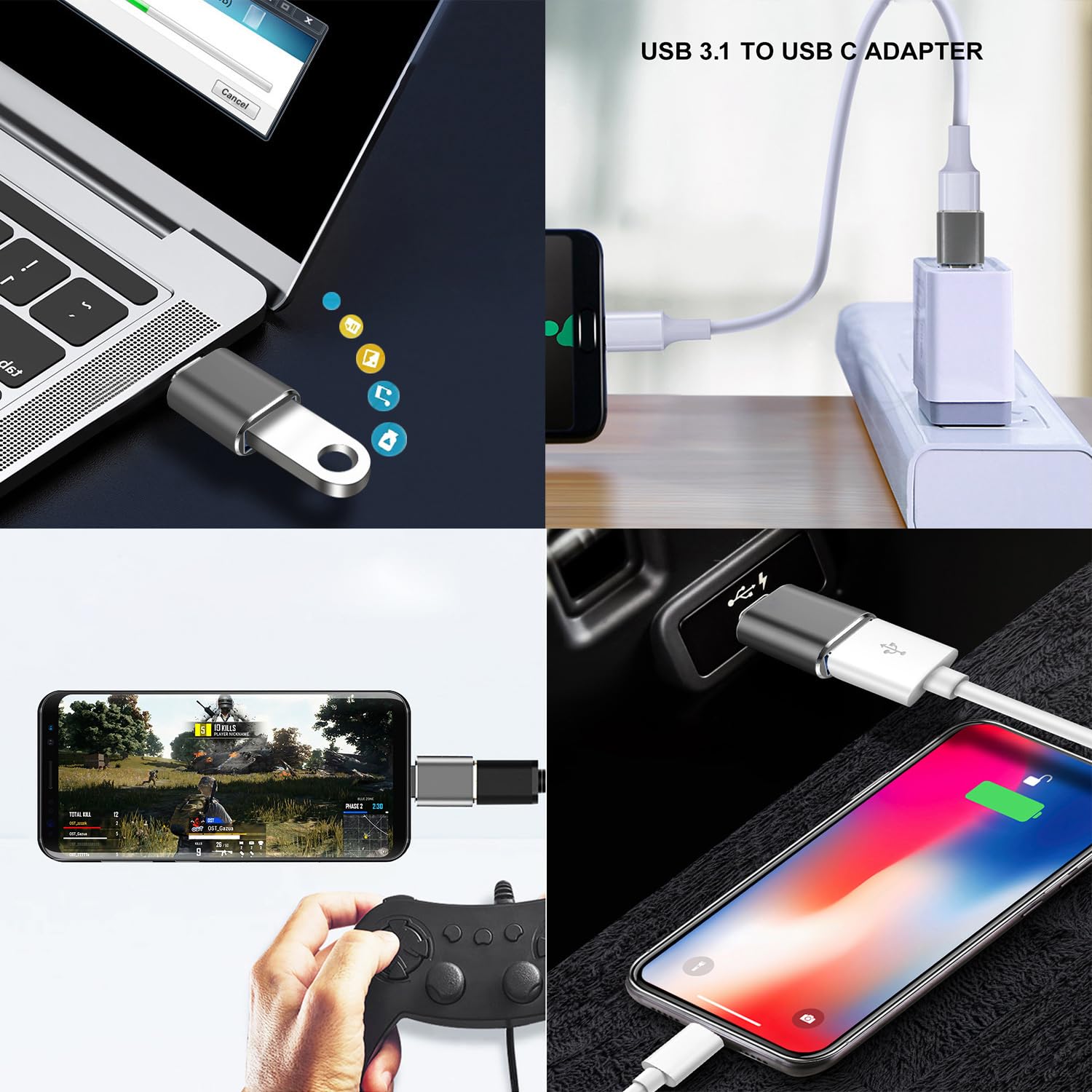 Adattatore USB C a USB OTG USB3.1 Femmina a USB Tipo C Maschio Compatibile con MacBook iPhone iPad Samsung Galaxy Smartphone Grigio