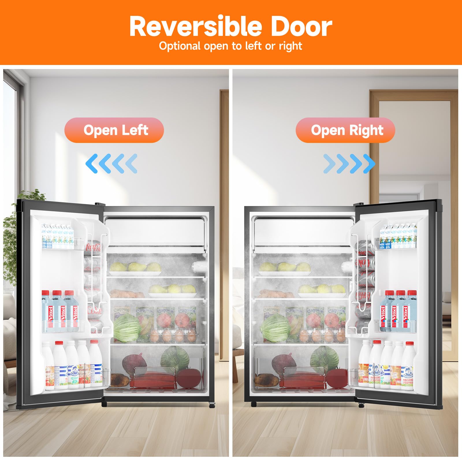 GoyRrbay 4.3 Cu.Ft Mini Fridge with Freezer, Single Door Mini Refrigerator w/Adjustable Thermostat, 3 Removeble Shelves and Reversible Door, Compact Fridge for Apartment, Bedroom, Office, Dorm, Black on Fridge.com