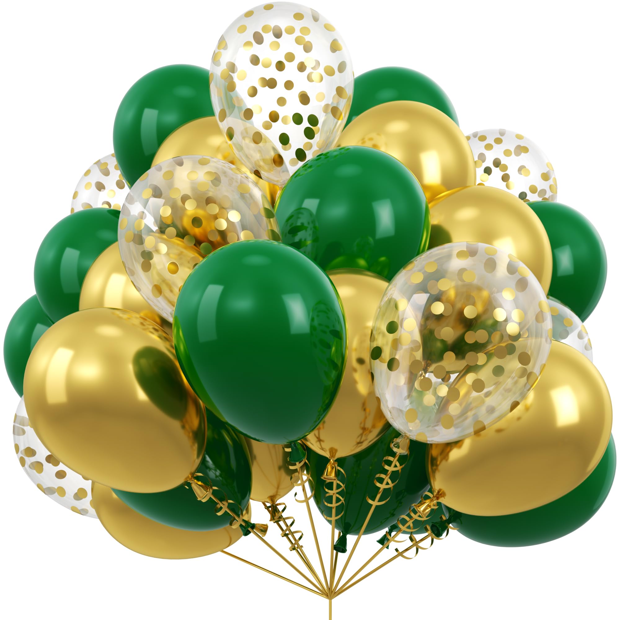 Kelfara Christmas Green Gold Balloons 50Pcs 12 inch Metallic Gold Confetti Latex Balloon Kit with Ribbons for 2026 New Year Birthday, Jungle Party, Wedding Anniversary Prom Decorations