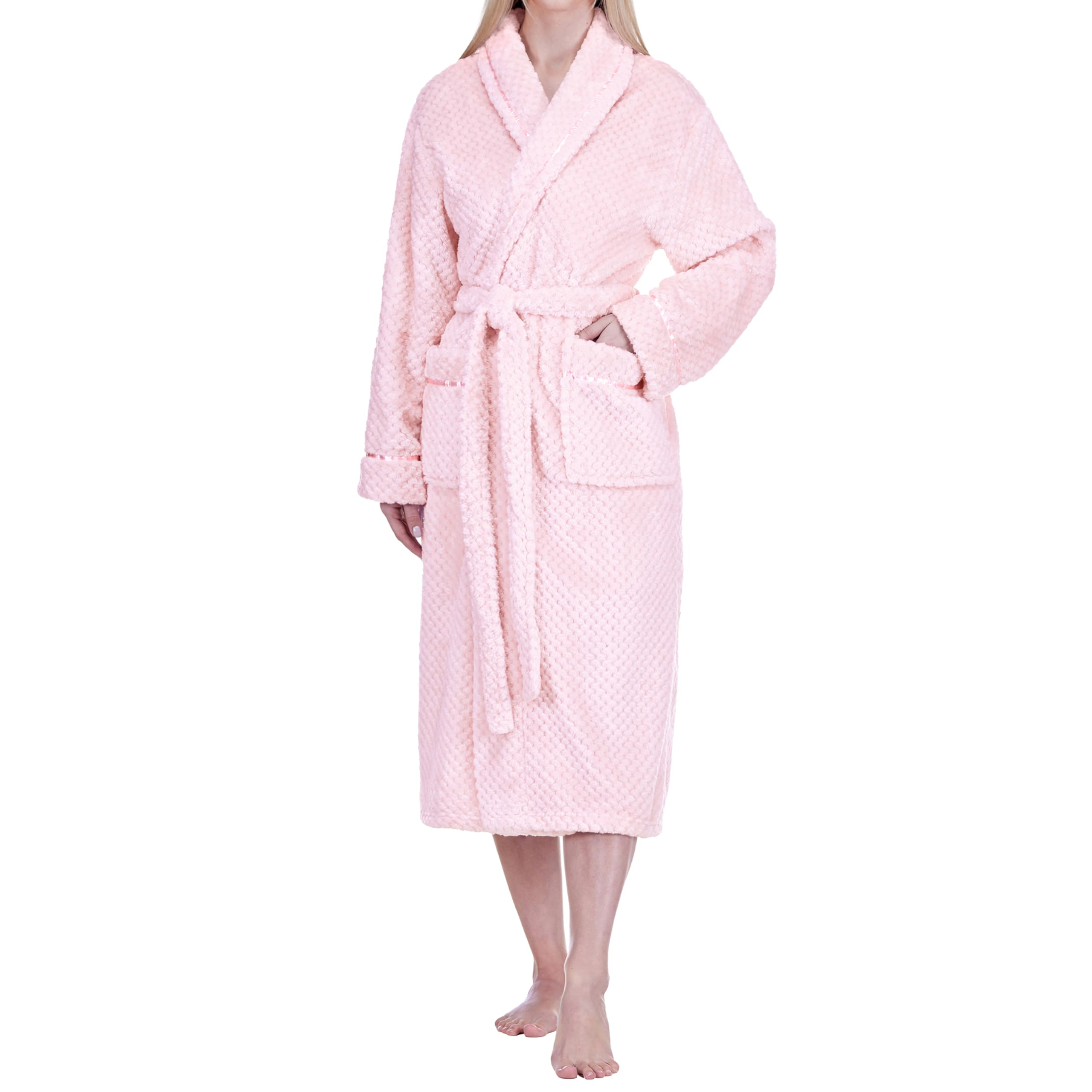 PAVILIA Women Plush Fleece Robe Soft Textured Bathrobe Lady Cozy Spa Long Robe