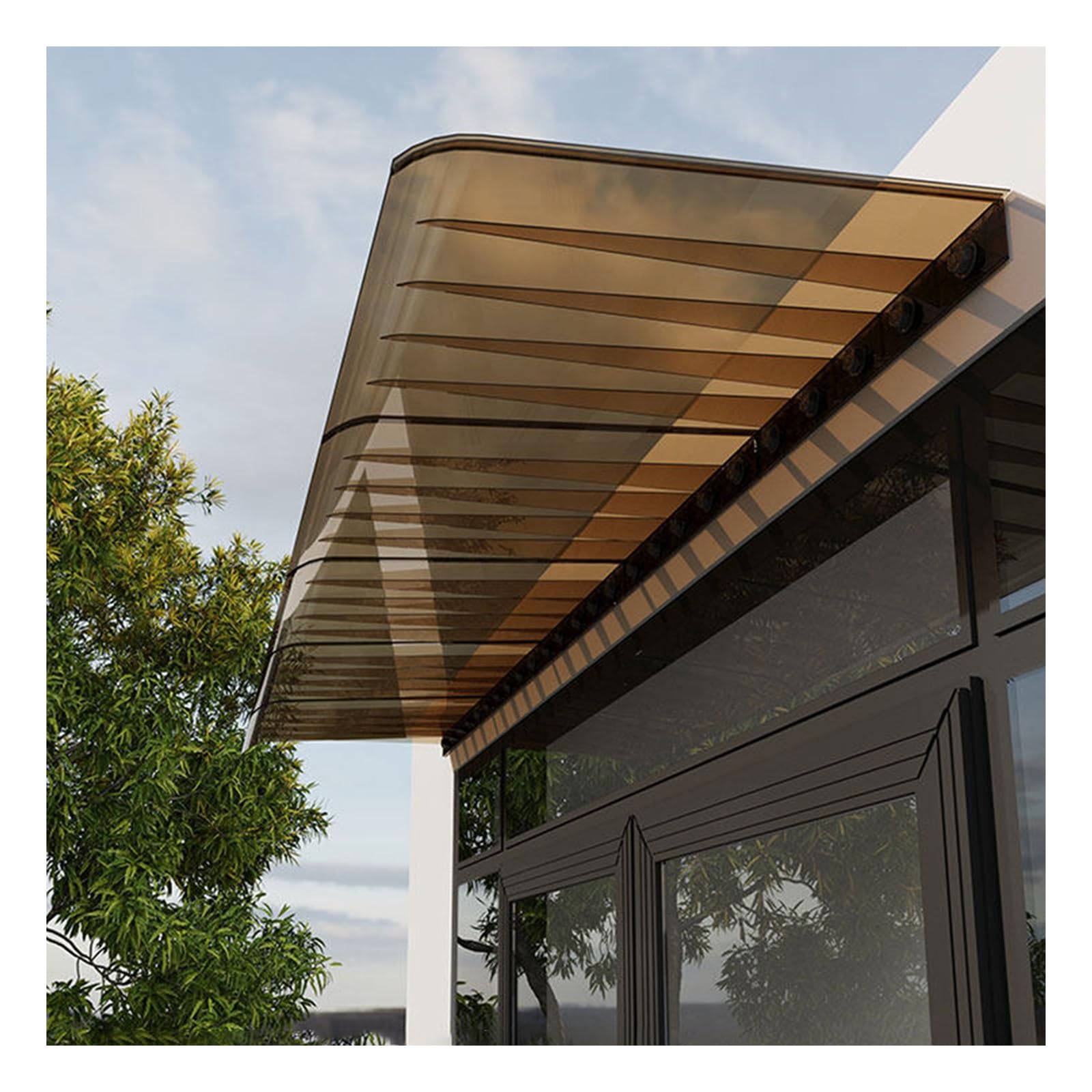 Zhengqian One Color Invisible Rain Shelter Cover,Spliced Outdoor Overhang Canopy,All-Weather Uv/Rain/Snow Protection Awnings,Outdoor Awnings For Door Entrance Patio/Porch/Deck Brown(W35*L80cm/W13.7*L31.4in)