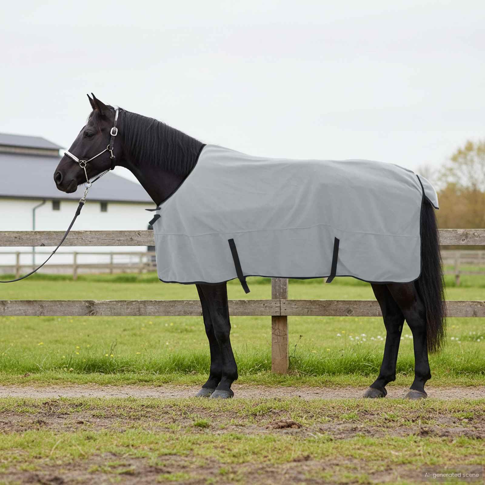vidaXL Manta de caballo de poliéster gris claro y rosa, moderna, ecuestre, funda extraíble para caballo, capa cálida, funcional, elegante accesorio para exteriores