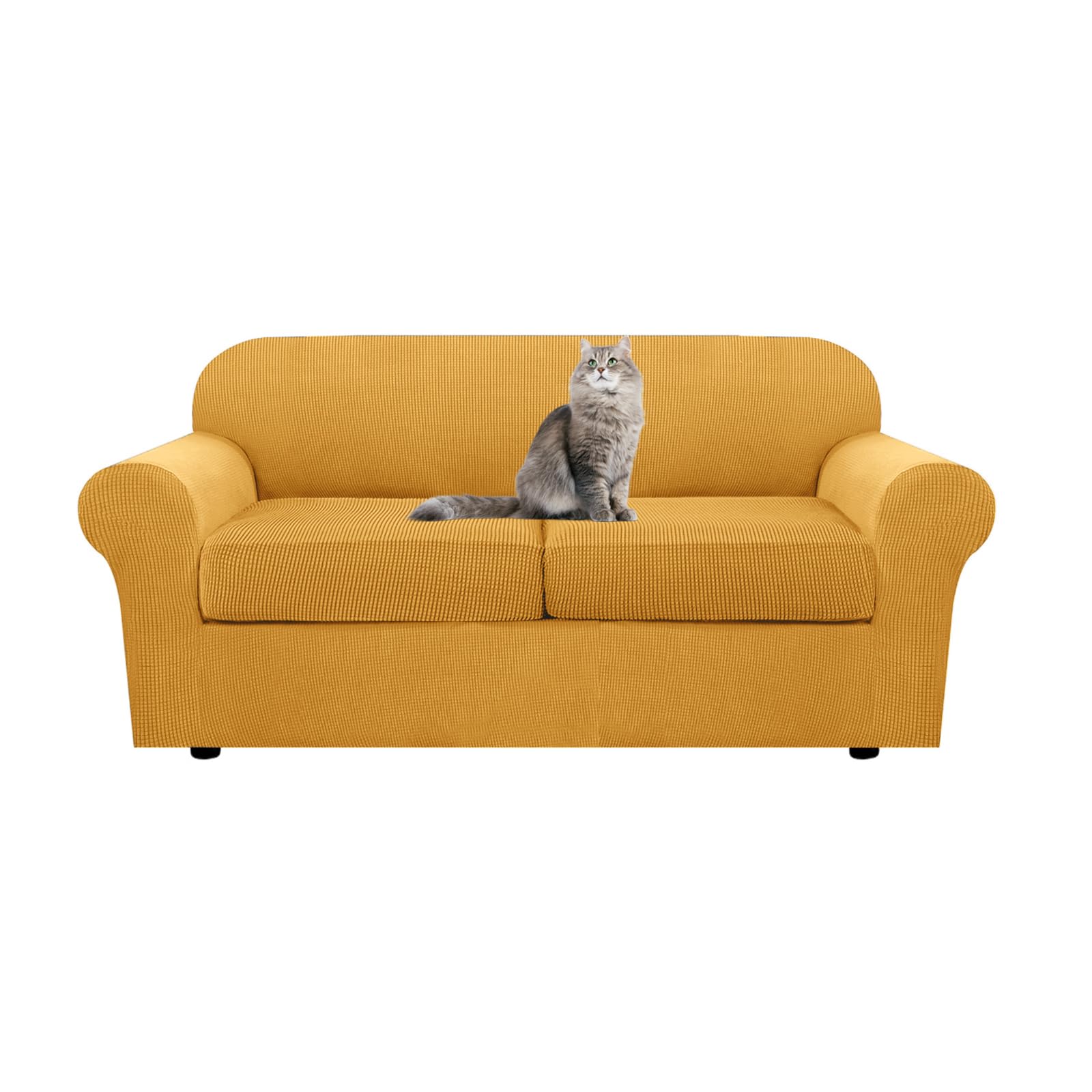 SYLC Ektorp Sofa Cover with Seat Cushions Covers and Backrests Covers Sofa Covers Stylish Stretch Jacquard Couch Slipcover Protector (Golden,Love+2 Seats)