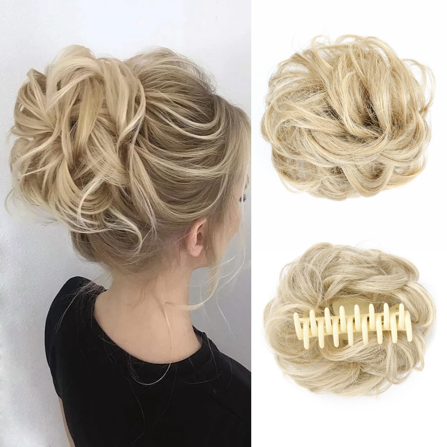 Claw Clip Messy Bun Hair Piece Wavy Curly Hair Bun Clip in Claw Chignon Ponytail Hairpieces Synthetic Tousled Updo Scrunchies