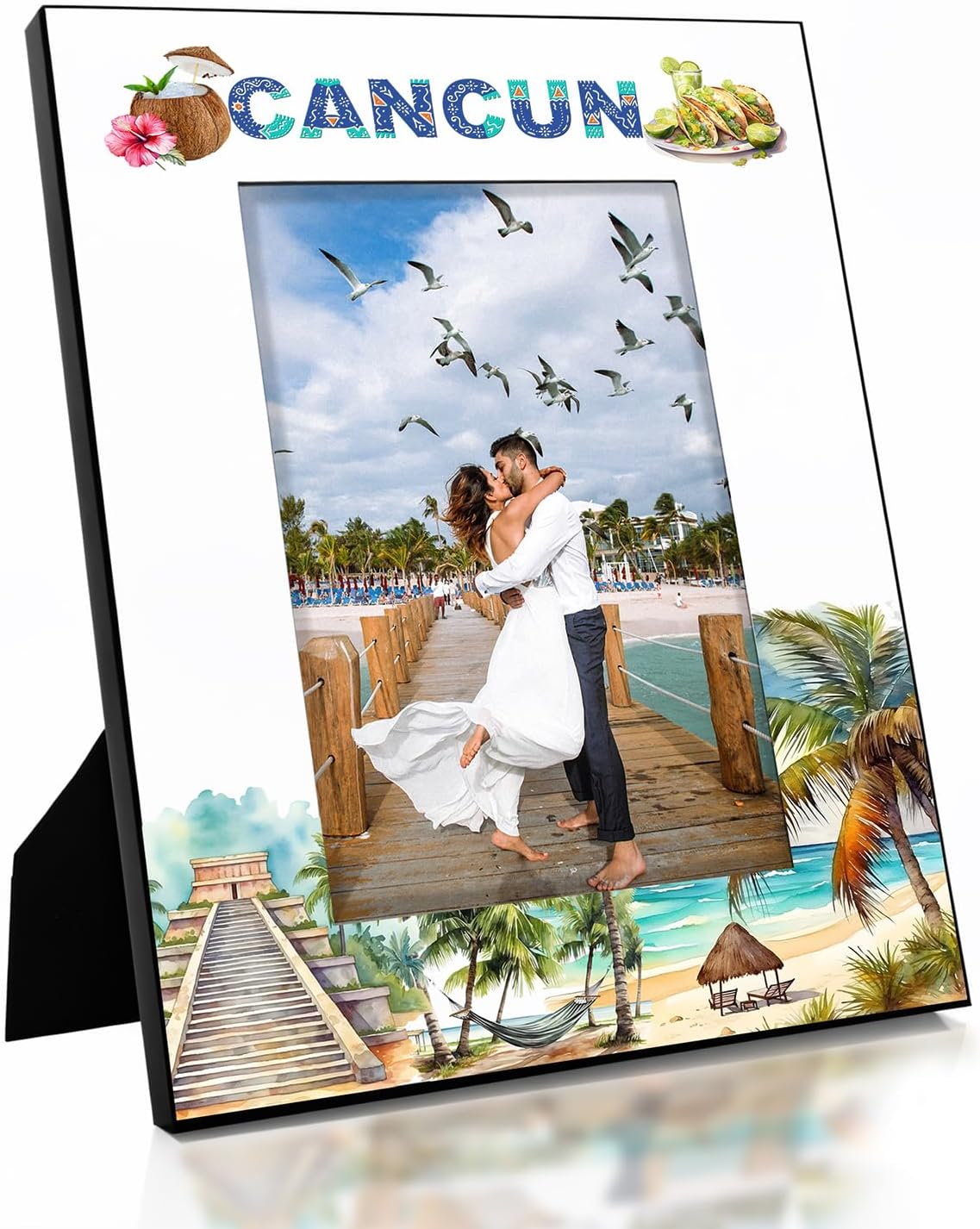 KATE POSH Cancun Picture Frame, Family Vacation in Cancun Mexico, Honeymoon, Wedding, Beach Decor (5x7-Vertical)