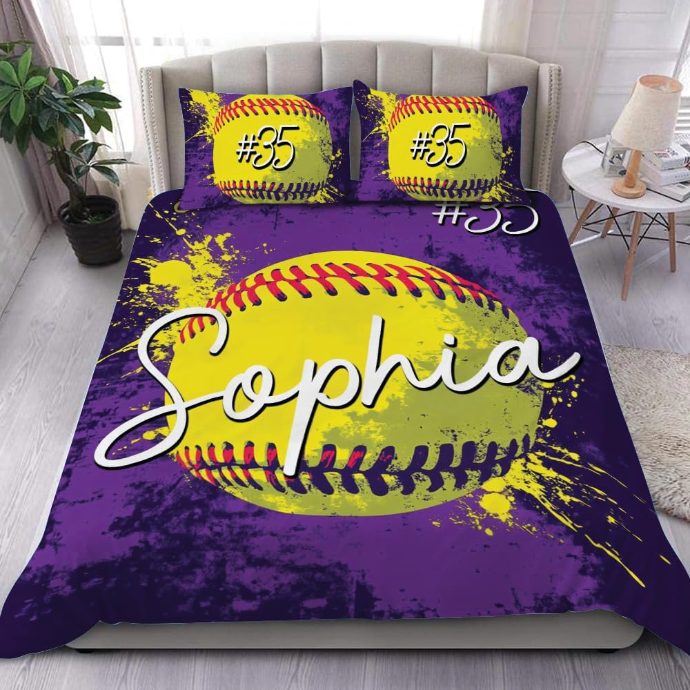 Softball Bedding Set Twin Size, Sports Quilt Gifts for Boys Bedroom, 3 Pcs Comforter Sets Decor (Softball 6)