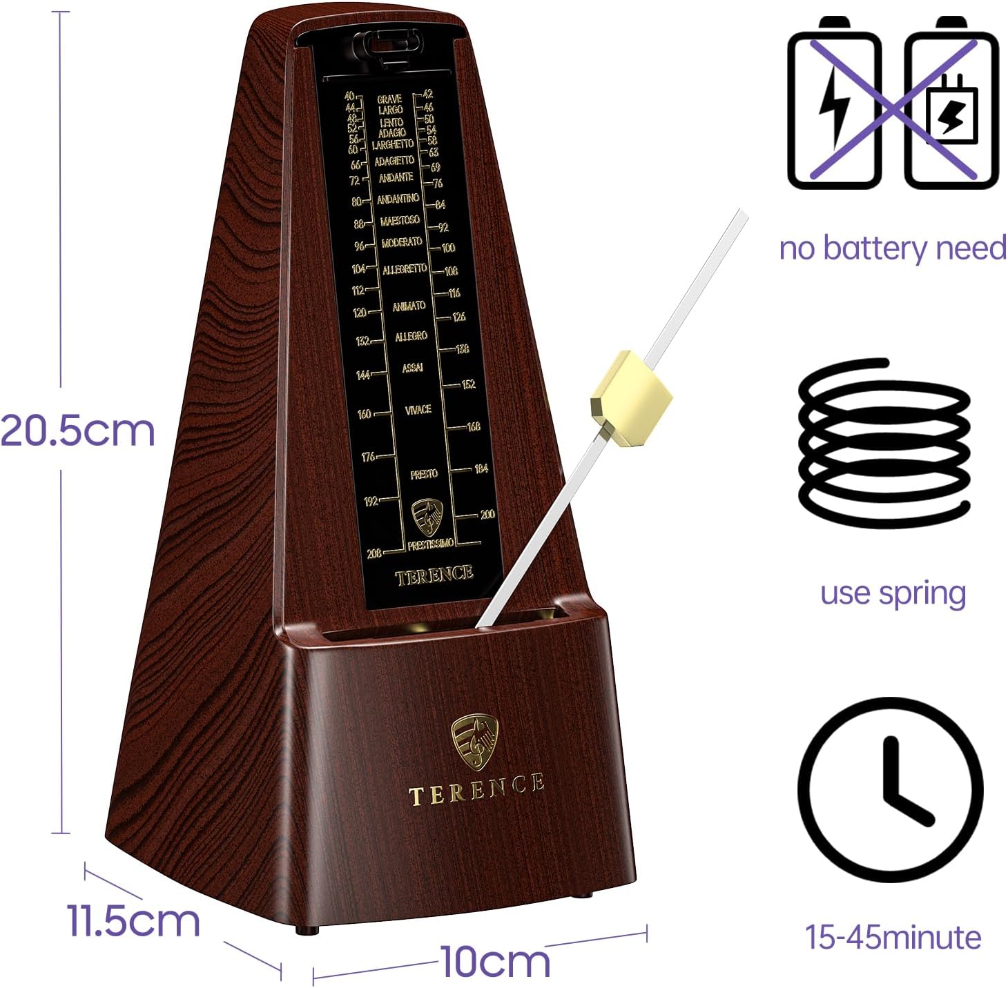 Mechanical Metronome for Piano Guitar Violin Bass Drum and Other Musical Instruments Loud Sound and High Precision Track Beat and Tempo, Portable Metronome Gift Teaching for Beginners (Wood Grain)