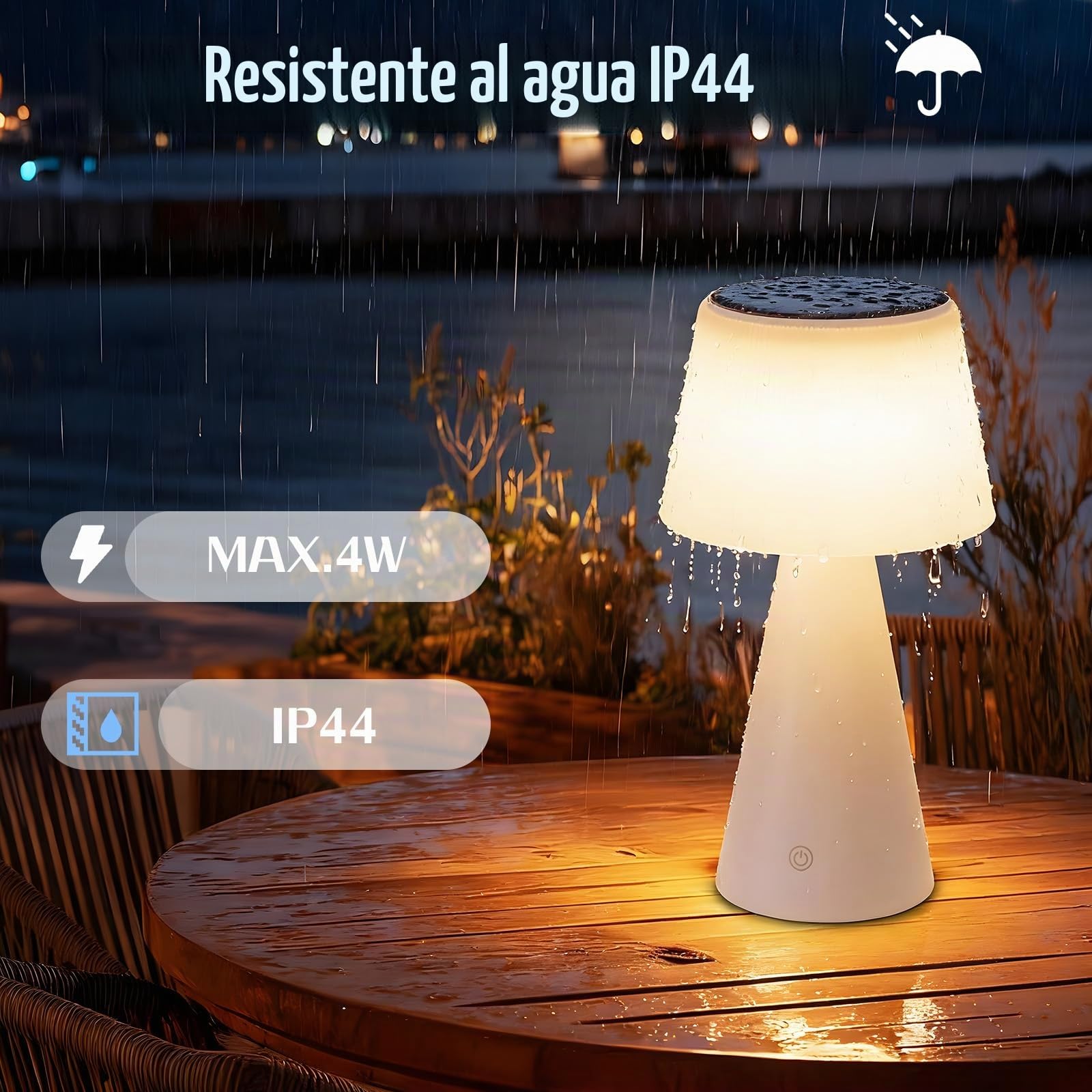 Juego de 2 Lámparas de Mesa LED Inalámbricas, Táctiles y Recargables | Lámparas con Batería 3600mAh e Intensidad Ajustable, Diseño IP44 para Interior y Exterior, Ideal para Salón y Dormitorio