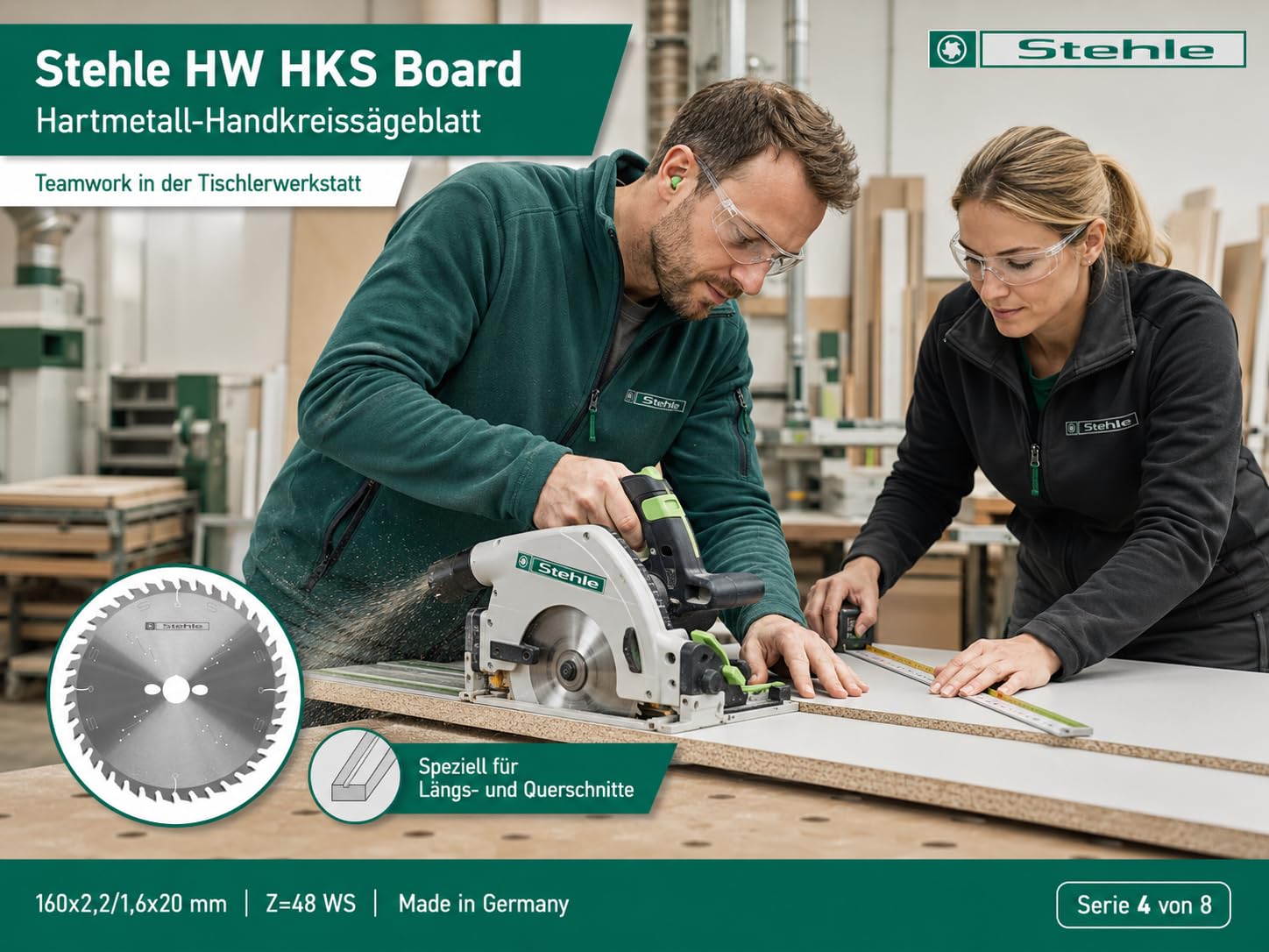 Hartmetall-Handkreissägeblatt 160 x 2,2/1,6 x 20 mm, 48 Zähne WZ, Made in Germany, für präzise Längs- und Querschnitte in Holzwerkstoffen mit Handkreissägen, Kapp- und Gehrungssägen.